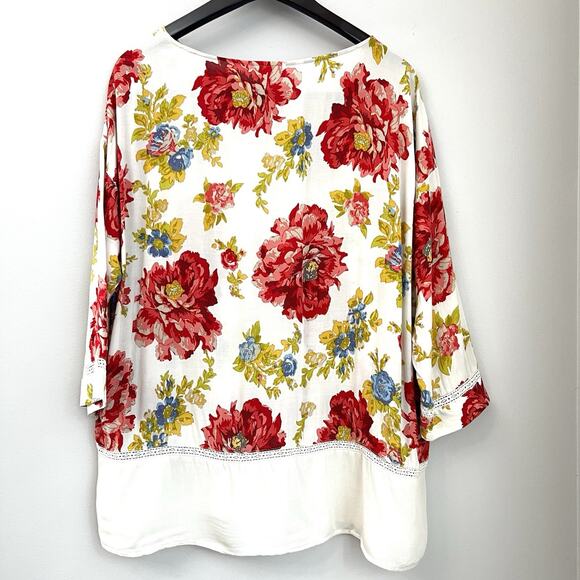 J Jill Floral Print Tunic Top Size Petite PL Pink Lightweight 3/4 Sleeve Boho - Picture 8 of 10